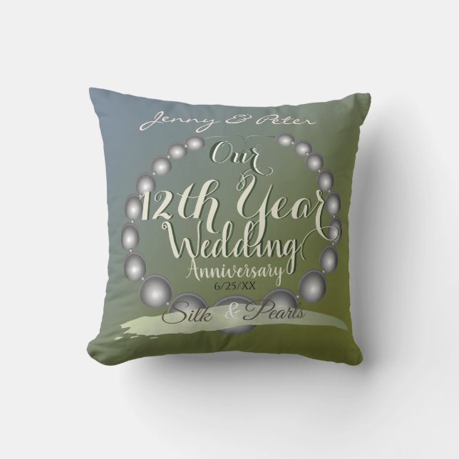 12th Wedding Anniversary Pearls Throw Pillow (Front)