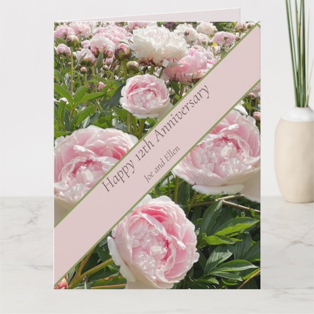 12th Wedding Anniversary, Peony flower Card (Front)