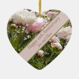 12th Wedding Anniversary, Peony flower Ceramic Ornament