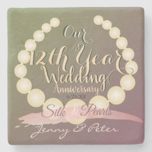 12th Wedding Anniversary Silk and Pearls Stone Coaster
