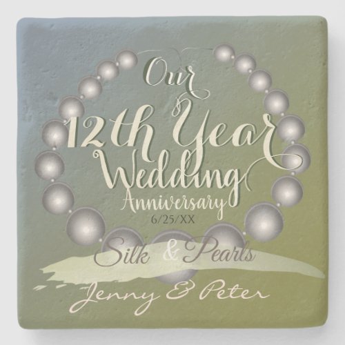 12th Wedding Anniversary Silk and Pearls Stone Coaster