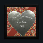 12th Wedding Anniversary, Silk Anniversary Gift Box<br><div class="desc">This unusual anniversary gift box has been designed for a twelfth wedding anniversary,  traditionally silk. It features a background of beautiful multicoloured patterned ancient Egyptian silk,  a silver heart,  and editable text. Perfect to hold a special gift for a Wife,  Husband or couple.</div>