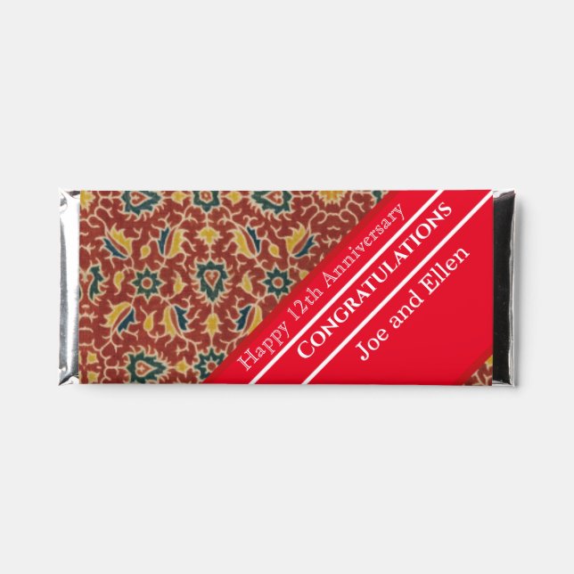 12th Wedding Anniversary, Silk Anniversary Hershey Bar Favors (Front)