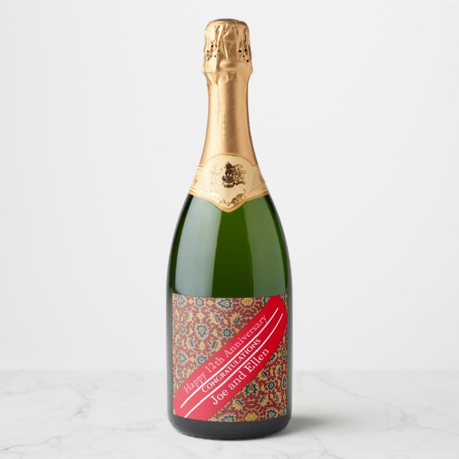 12th Wedding Anniversary, Silk Anniversary Sparkling Wine Label (Front)