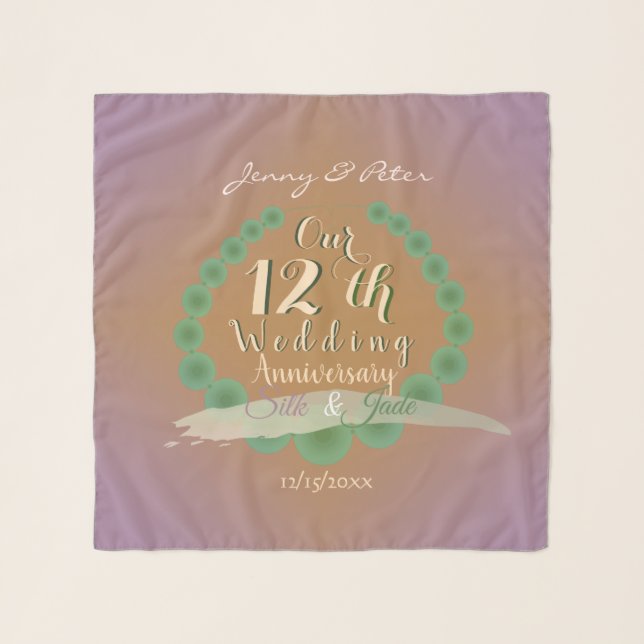 12th Wedding Anniversary Silk & Jade  Scarf (Front)