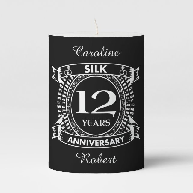 12TH wedding anniversary silk Pillar Candle (Front)