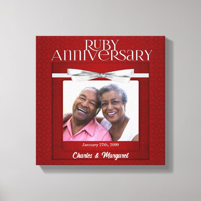 12x12 40th Ruby Wedding Anniversary Name Photo Canvas Print (Front)