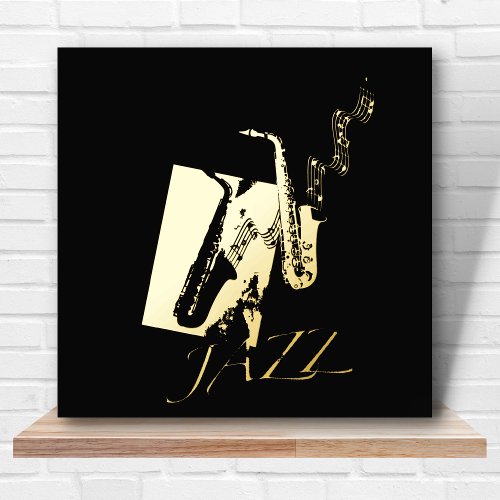 12x12 Black GOLD Jazz Saxophone Music by Leah      Foil Prints