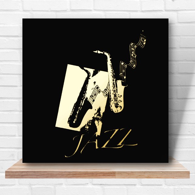 12x12 Black GOLD Jazz Saxophone Music by Leah      Foil Prints (Creator Uploaded)