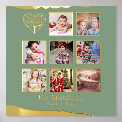 12x12 Photo Collage Gold Foil Sage Olive Green Foil Prints