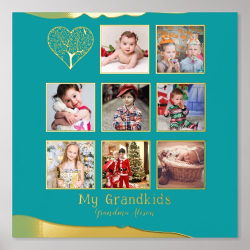 12x12 Photo Collage REAL GOLD FOIL Teal Turquoise Foil Prints
