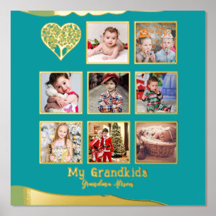 12x12 Photo Collage REAL GOLD FOIL Teal Turquoise Prints