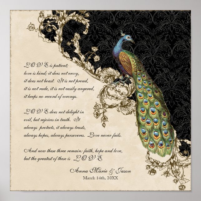 12x12 Vintage Peacock 1 - Wedding Personalized Poster (Front)