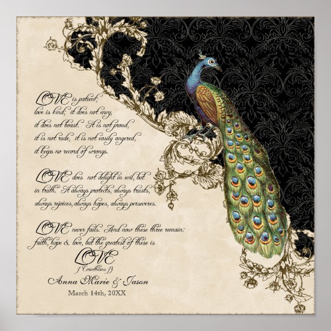 12x12 Vintage Peacock 1 - Wedding Personalized Poster (Front)