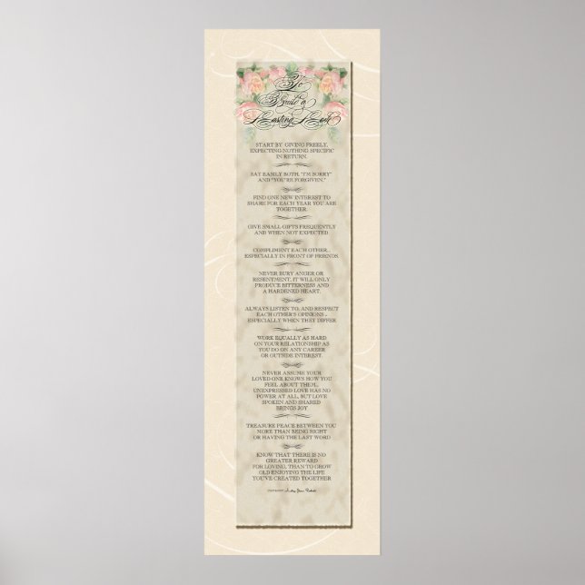 12x36 To Build a Lasting Love - Cream Damask Roses Poster (Front)