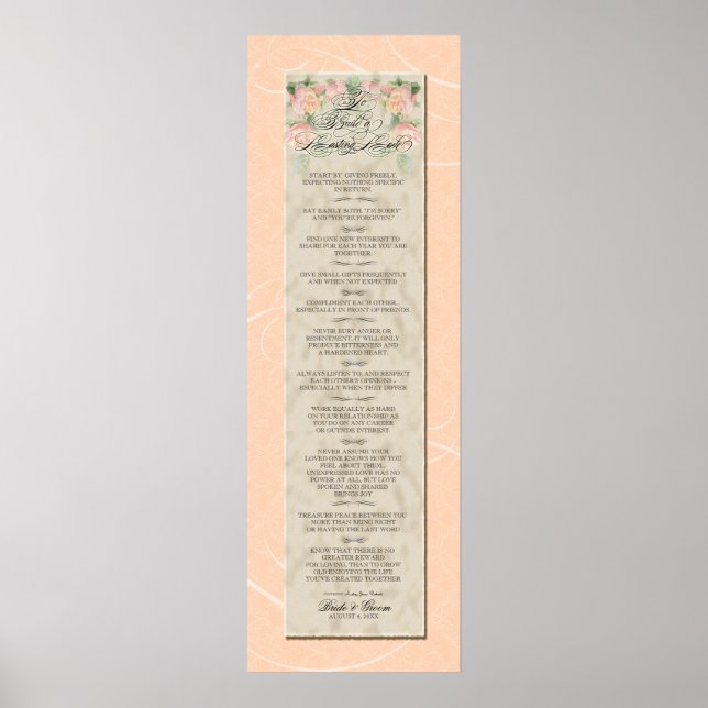 12x36 To Build a Lasting Love - Peach Damask Roses Poster (Front)