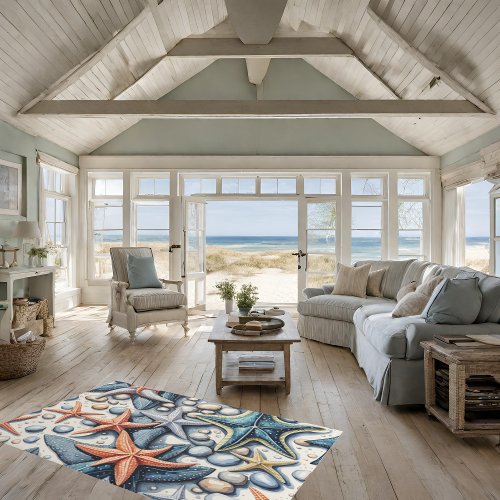 12x9 Indoor Starfish Coastal Beach Nautical  Rug