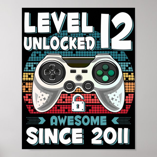 12yr BDay Son Boy Fun Gamer 12th 12 Year Old Birth Poster (Front)