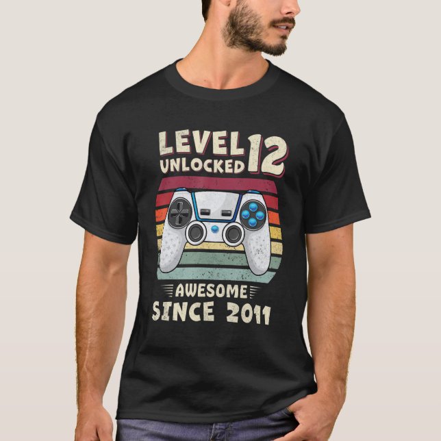 12yr BDay Son Boy Funny Gamer 12th 12 Year Old Bir T-Shirt (Front)