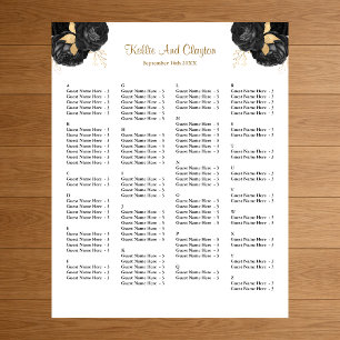130 Black And Gold Floral Wedding Seating Chart Foam Board