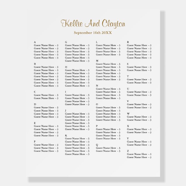130 Simple Wedding Seating Chart Foam Board (Front)