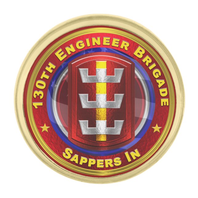 130th Engineer Brigade “Sappers In” Gold Finish Lapel Pin (Front)