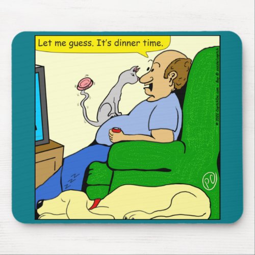 1396 Cat Dinner Time Cartoon Mouse Pad