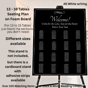 13 - 16 Tables, Guest Seating Chart, Black White Foam Board