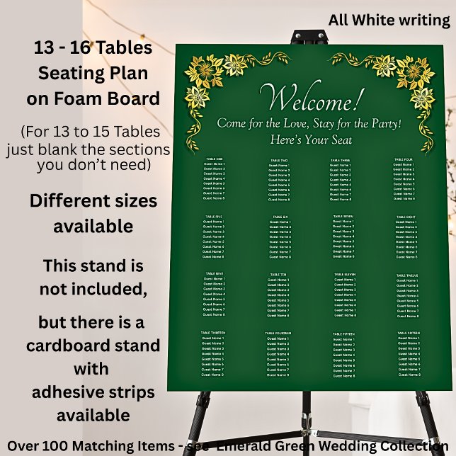 13 - 16 Tables, Guest Seating Chart, Emerald Green Foam Board (Creator Uploaded)