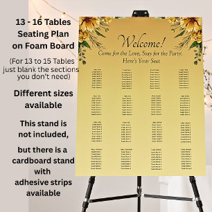 13 - 16 Tables, Guest Seating Chart, Golden Flower Foam Board