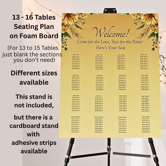 13 - 16 Tables, Guest Seating Chart, Golden Flower Foam Board (Creator Uploaded)