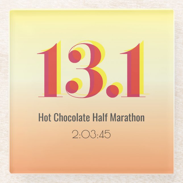 13.1 Bold Yellow Red Half Marathon Running   Glass Coaster (Front)