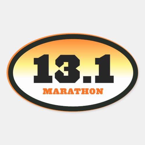 131 Half Marathon Black and Orange Oval Oval Sticker