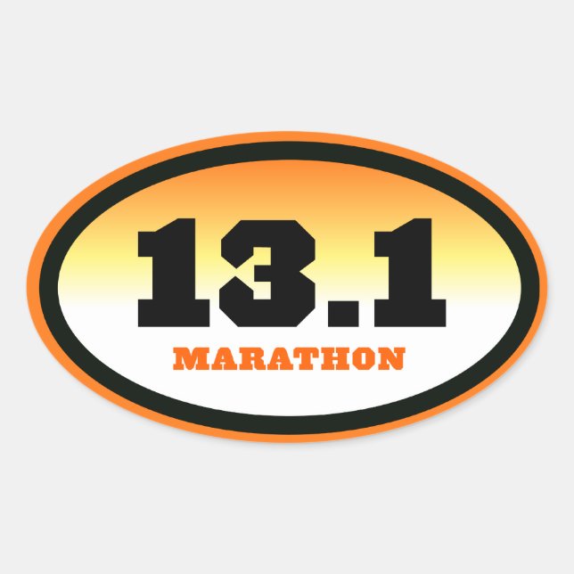 13.1 Half Marathon Black and Orange Oval Sticker (Front)