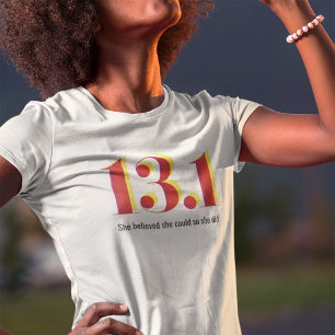 13.1 Half Marathon Running Bold Yellow Red Text T-Shirt