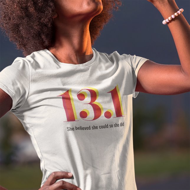 13.1 Half Marathon Running Bold Yellow Red Text T-Shirt (Creator Uploaded)