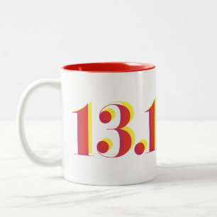 13.1 Half Marathon Running Bold Yellow Red Text Two-Tone Coffee Mug