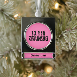 13.1 In Training Half Marathon Runner Broken Glass Silver Plated Banner Ornament