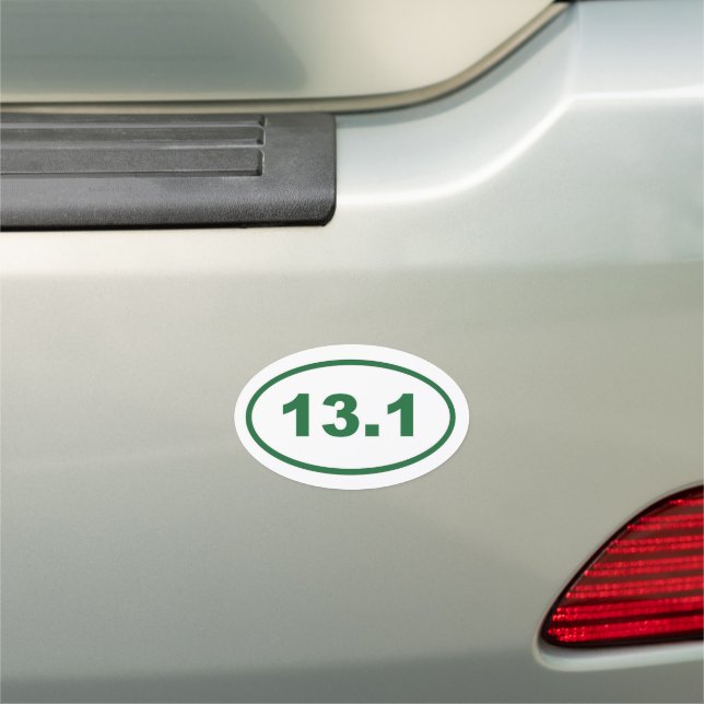 13.1 miles half marathon green oval car magnet (In Situ)