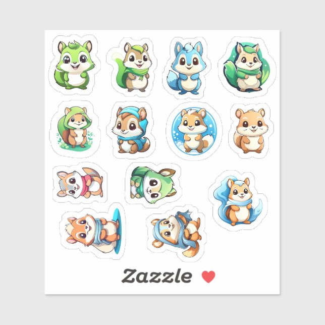 13 Adorable animal squirrels Sticker (Sheet)