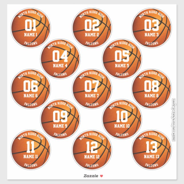 13 basketball players INDIVIDUALLY personalized  Sticker (Sheet)