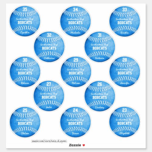 13 custom players names blue softballs sticker