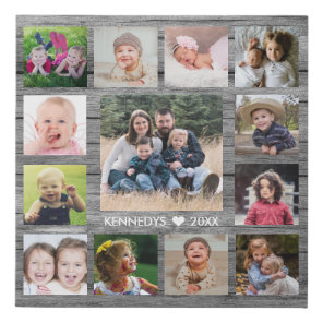 13 Family Photo Collage Create Your Own Gray Wood Faux Canvas Print