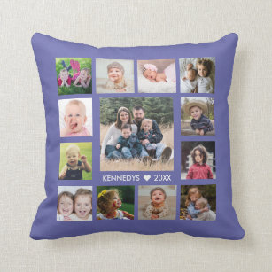 13 Family Photo Collage Create Your Own Periwinkle Throw Pillow