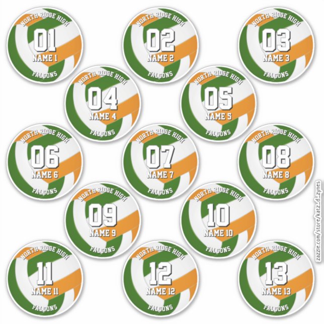 13 green orange team colors volleyball players sticker (Front)