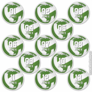 13 green volleyball stickers one for each athlete