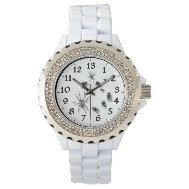 13 Hour Dial Women's Rhinestone White Enamel Watch (Front)