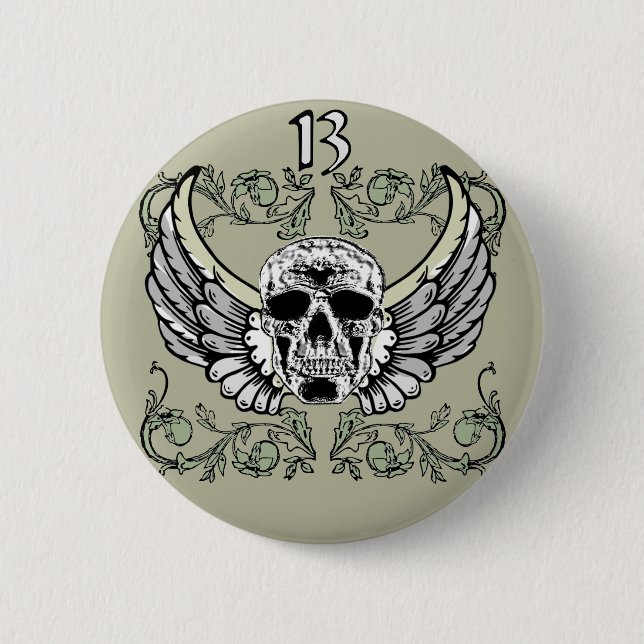 13 Hour Skull Clock Pattern Button (Front)