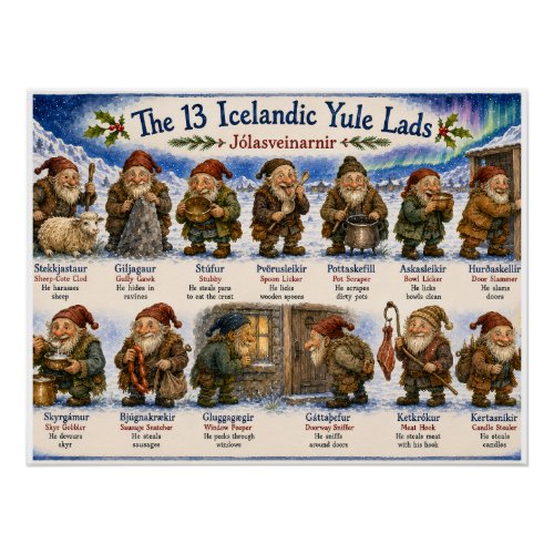 13 Icelandic Yule Lads Christmas reykjavik Poster