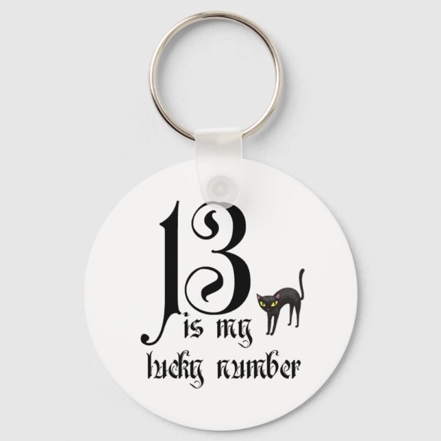 13 is my lucky number+black cat keychain (Front)